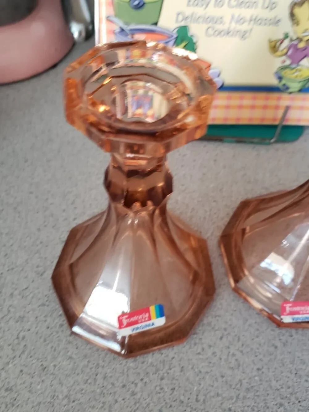 New - Set of 2 Vintage FOSTORIA GLASS Heavy Pressed Glass CANDLESTICK HOLDERS
